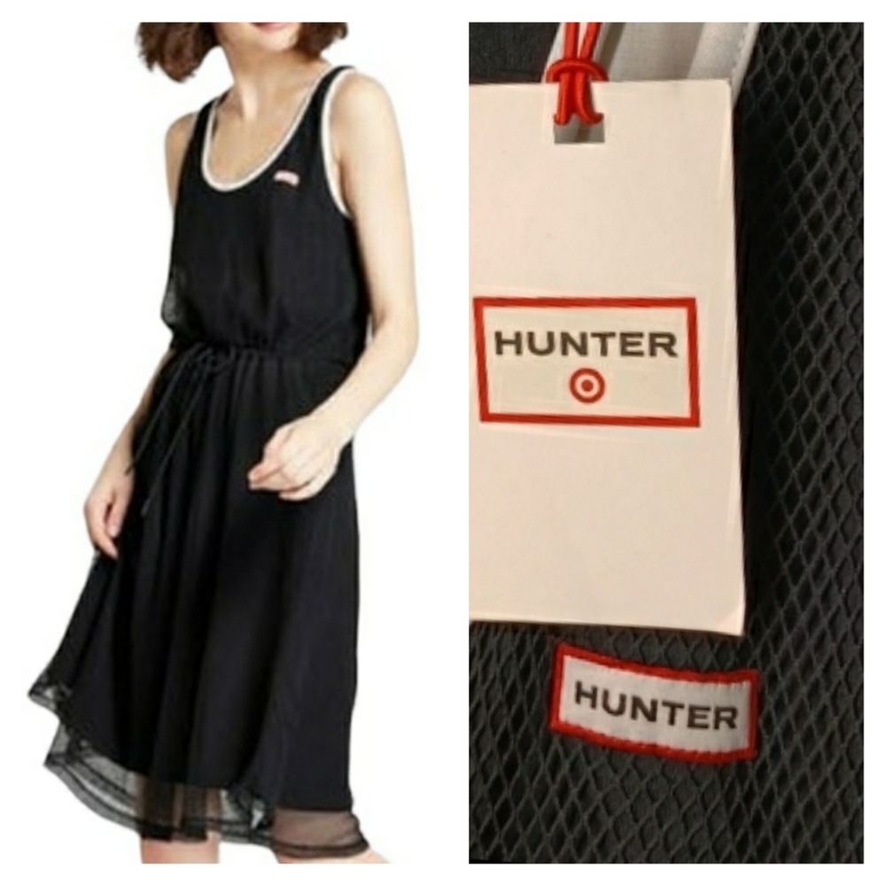 HUNTER Black Mesh Net White Trim Sleeveless Racerback X-Small Dress NWT
